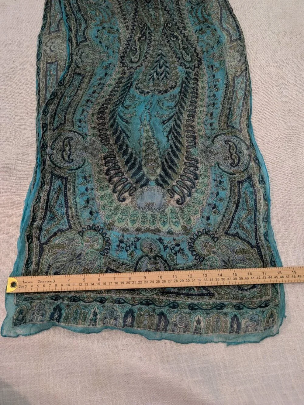 Rising Tide 100% Silk Blue Paisley Sheer Scarf